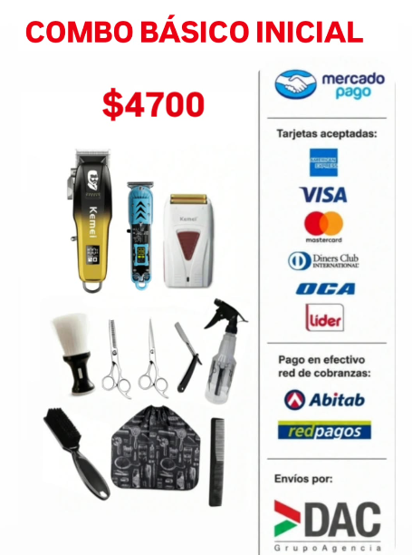 COMBO BÁSICO INICIAL — insumos de barbería, $ 4.700